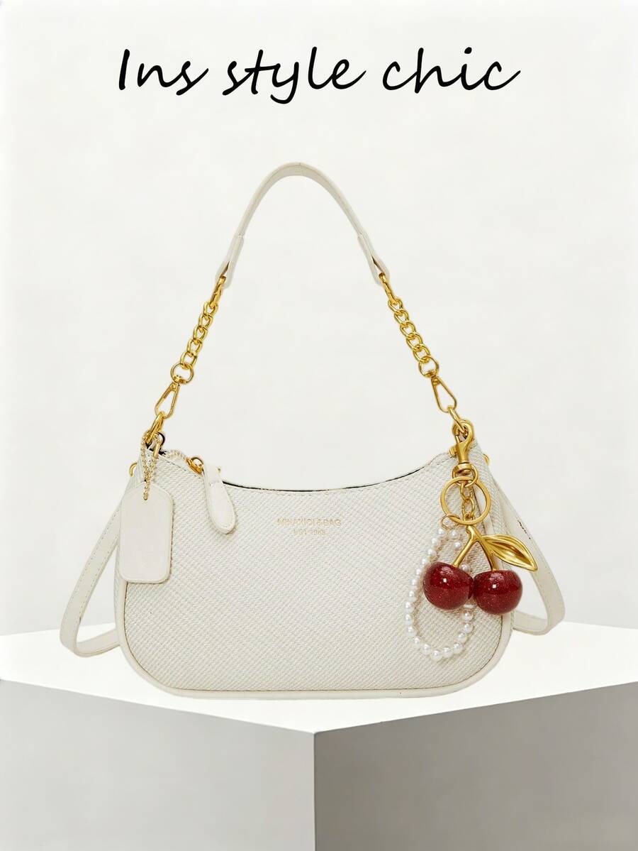 White Ladies' Shoulder Bag Made Of PU Material