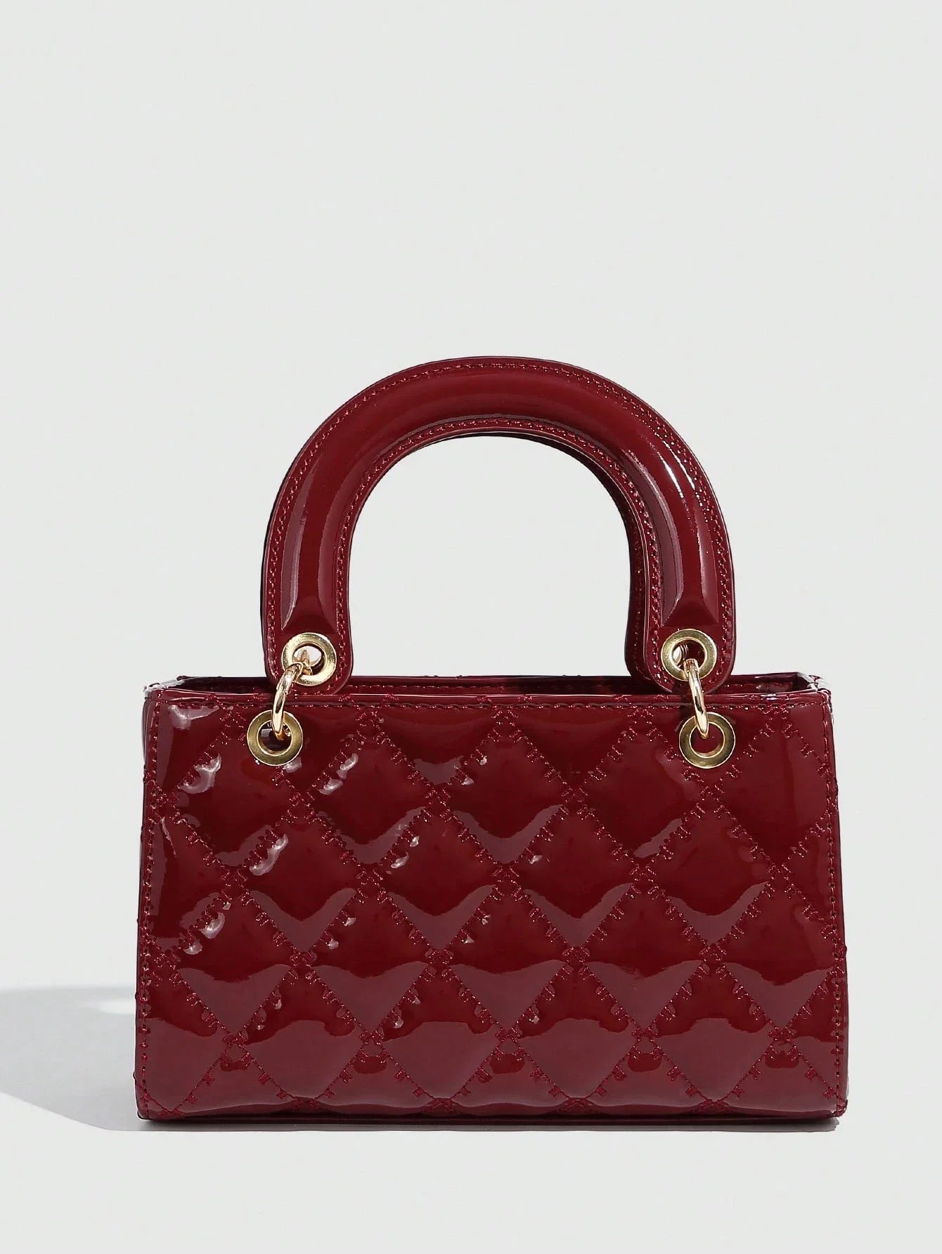 Burgundy Quilted Patent Leather Handbag