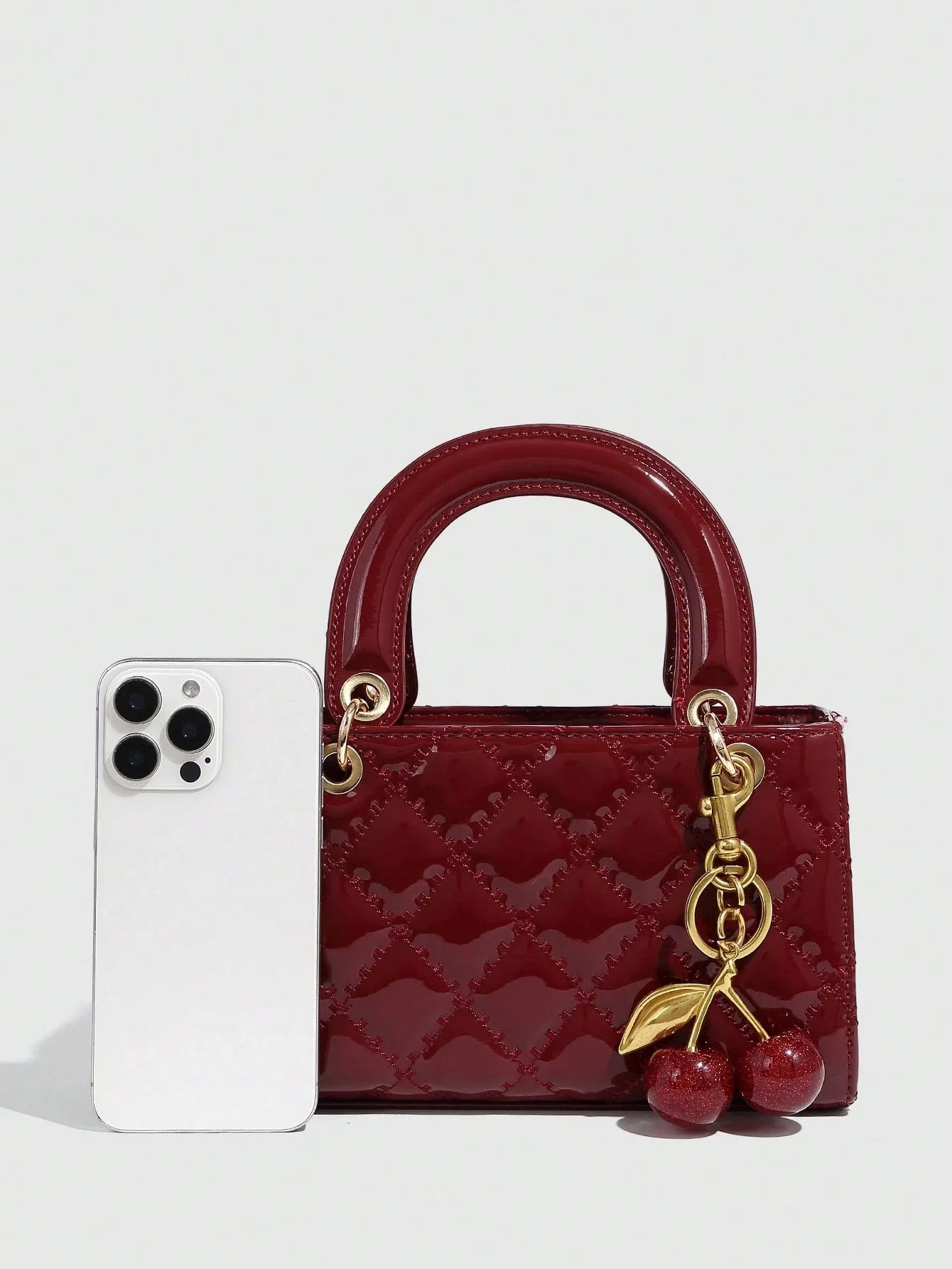Burgundy Quilted Patent Leather Handbag