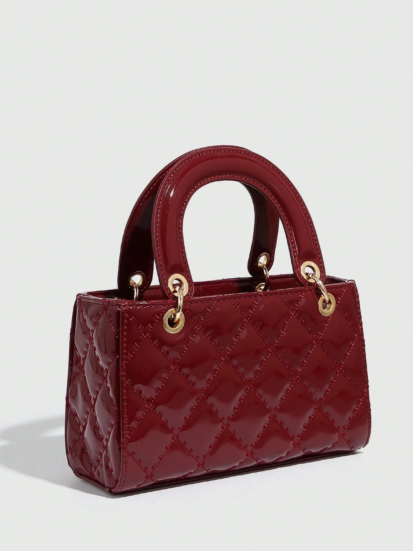 Burgundy Quilted Patent Leather Handbag
