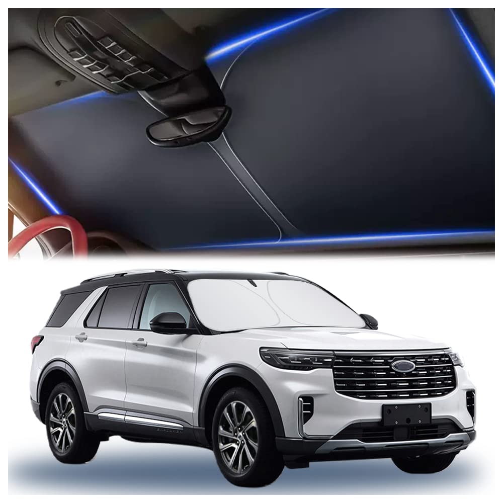 300T Thickened Automotive Glass Sunshade and Comes with Storage Bag,Keep Car Interior Cool,Universal Windshield Sun Shade Fit for Cars,Trucks,SUVs (L: 57.08 * 31.5 inch)