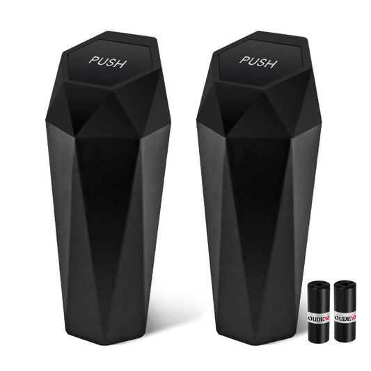 OUDEW Car Trash Can with Lid, Leakproof, 30 Trash Bags, Black, 2 Pack