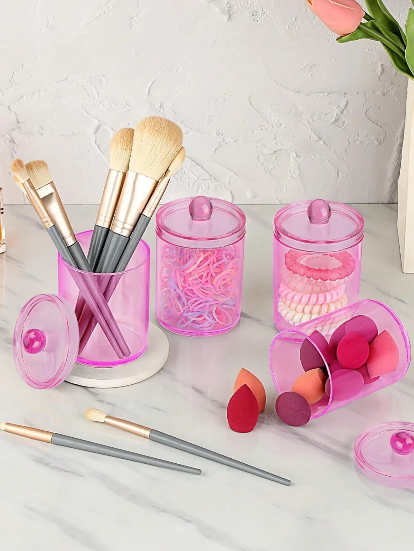 Clear Bathroom Storage Organizer Jars Set