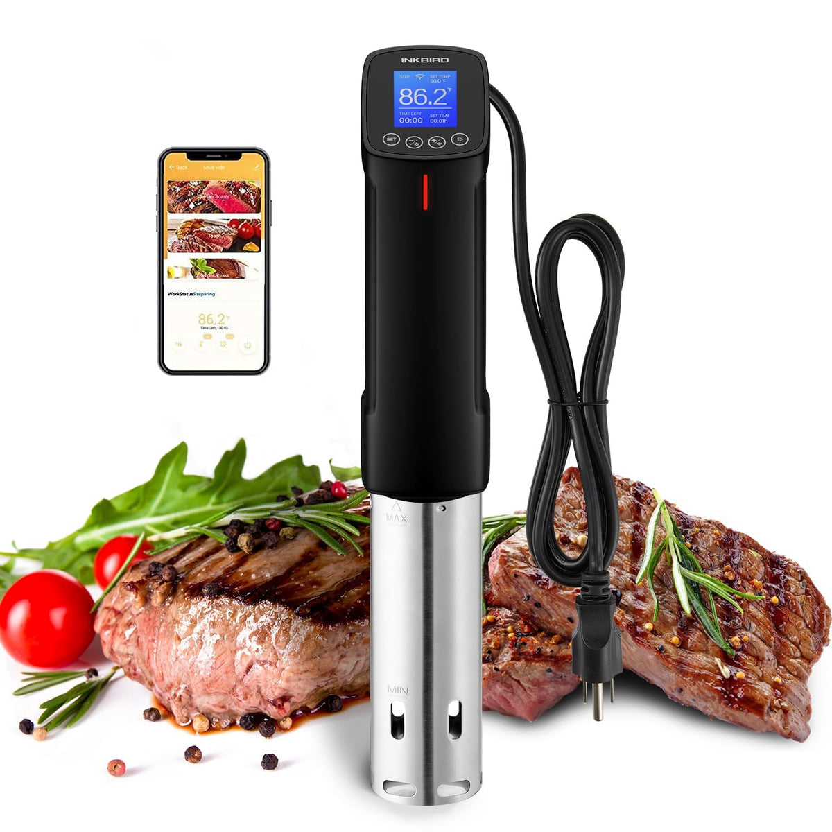 NKBIRD WIFI Sous Vide Cooker ISV-100W, 1000 Watts Fast-Heating W/Free APP,Sous Vide Machine Immersion Circulator w/ 14 Free Preset Recipes, Thermal Immersion w/Smart Timer, Calibration Function