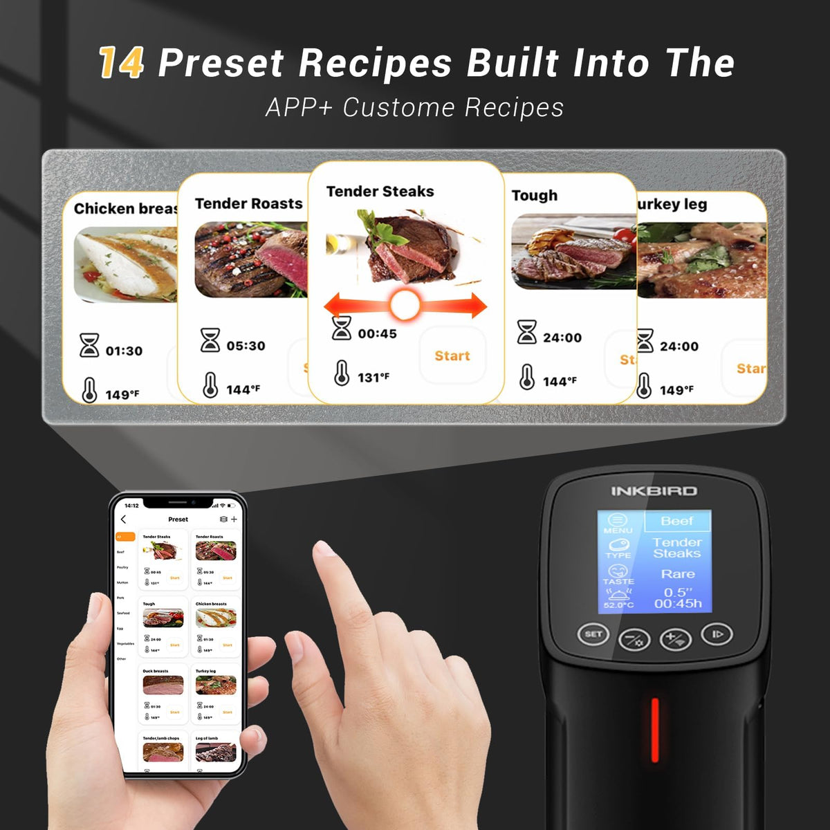NKBIRD WIFI Sous Vide Cooker ISV-100W, 1000 Watts Fast-Heating W/Free APP,Sous Vide Machine Immersion Circulator w/ 14 Free Preset Recipes, Thermal Immersion w/Smart Timer, Calibration Function