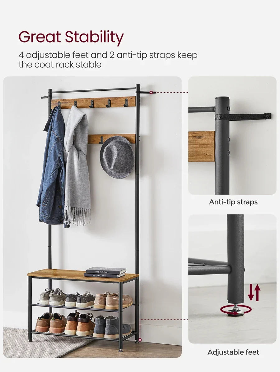 VASAGLE Coat Rack, Hall Tree With Shoe Storage Bench