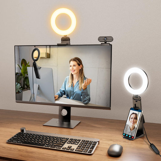 Evershop Ring Light for Laptop Desk Clip On,Small Computer Video Conference Lighting with Stand for Phone/Webcam/Monitor,5" Portable Mini LED Selfie Light Desktop for Zoom Meeting/Video Call/Recording