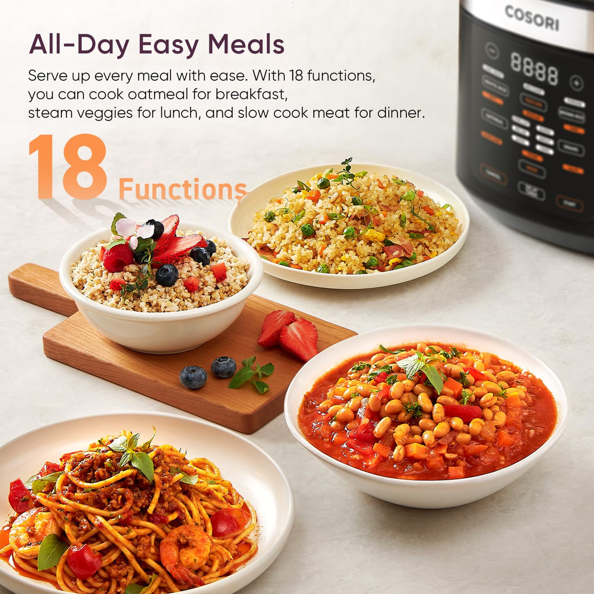 Cosori Rice Cooker 10 Cup, Fuzzy Logic, Ceramic Coating Inner Pot,18-in-1