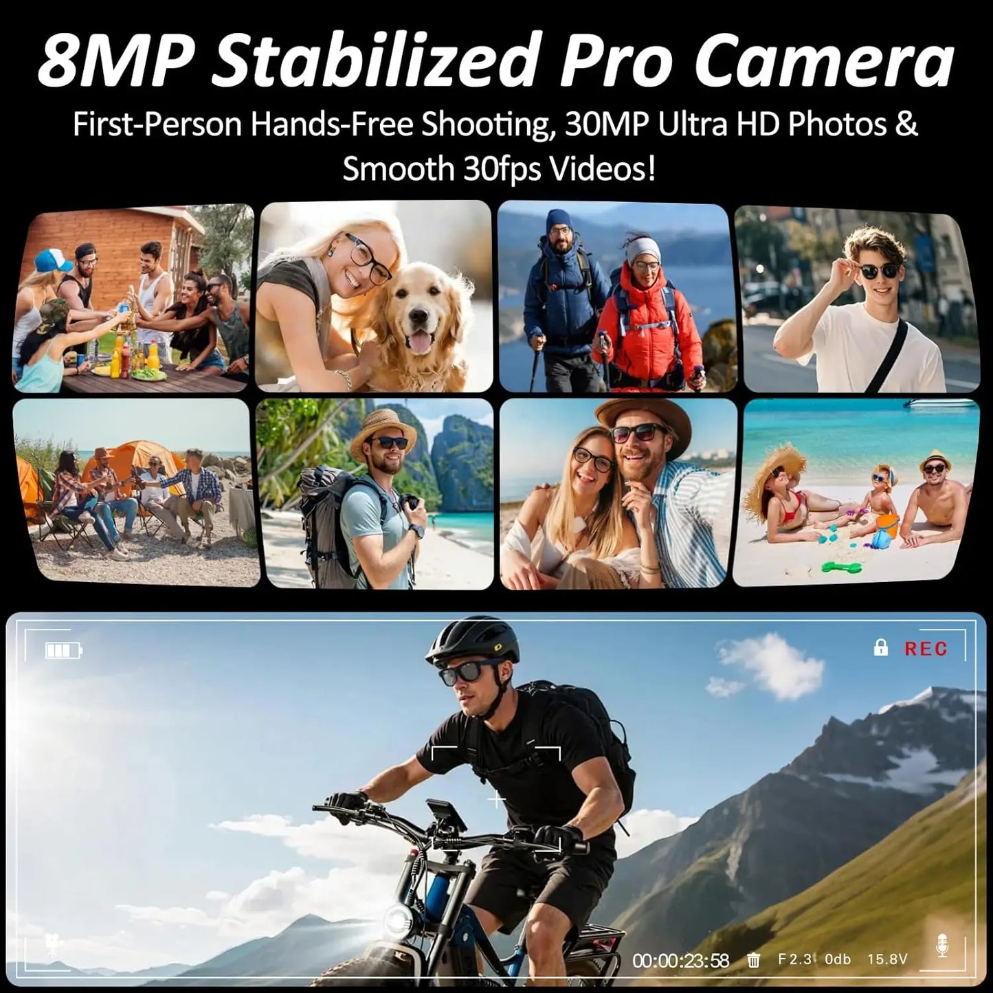 2026 New 3600mAh Large Capacity Smart Glasses 800W Pixel Anti-shake Camera 120+Language Translation Video Recording Call Glasses