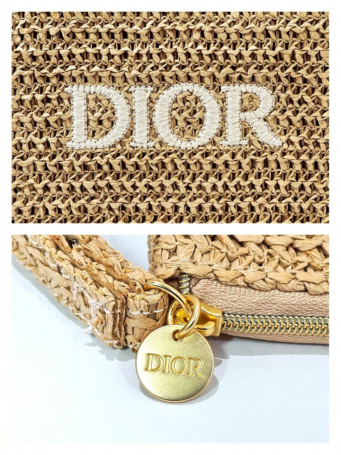 Dior Embroidered Straw Makeup Pouch
