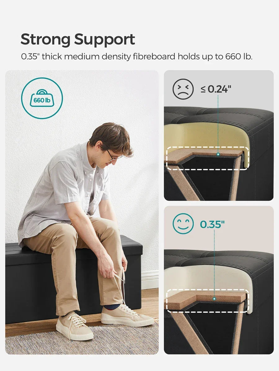 SONGMICS 43 Inches Folding Storage Ottoman Bench Storage