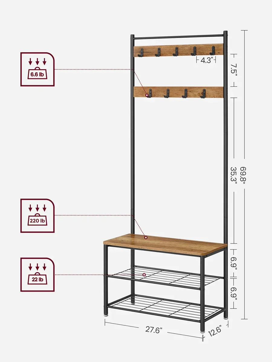 VASAGLE Coat Rack, Hall Tree With Shoe Storage Bench