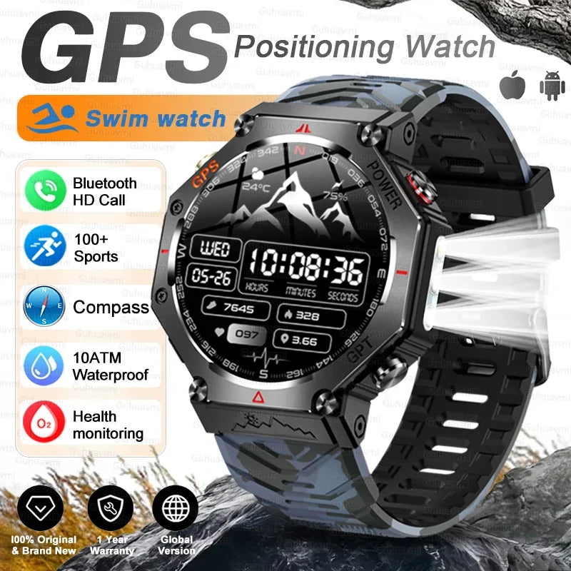 T-Rex 3 Ultra Military Grade GPS Smart Watch 10ATM Waterproof Compass Altimeter Barometric AMOLED Men HD Call Sports Smartwatch