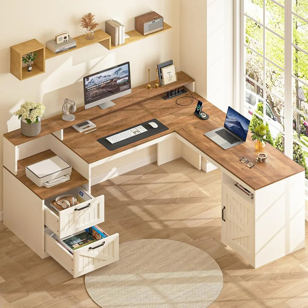 63" Farmhouse L Shaped Desk