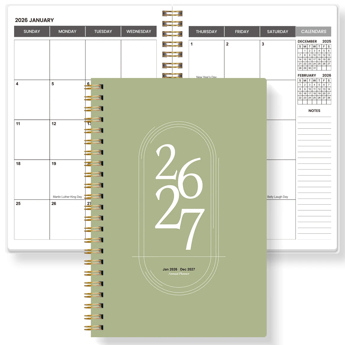 TREES Notebook Promotion 2026-2027 A5 Weekly & Monthly Planner ,Gold coil binding, purple minimalist notebook