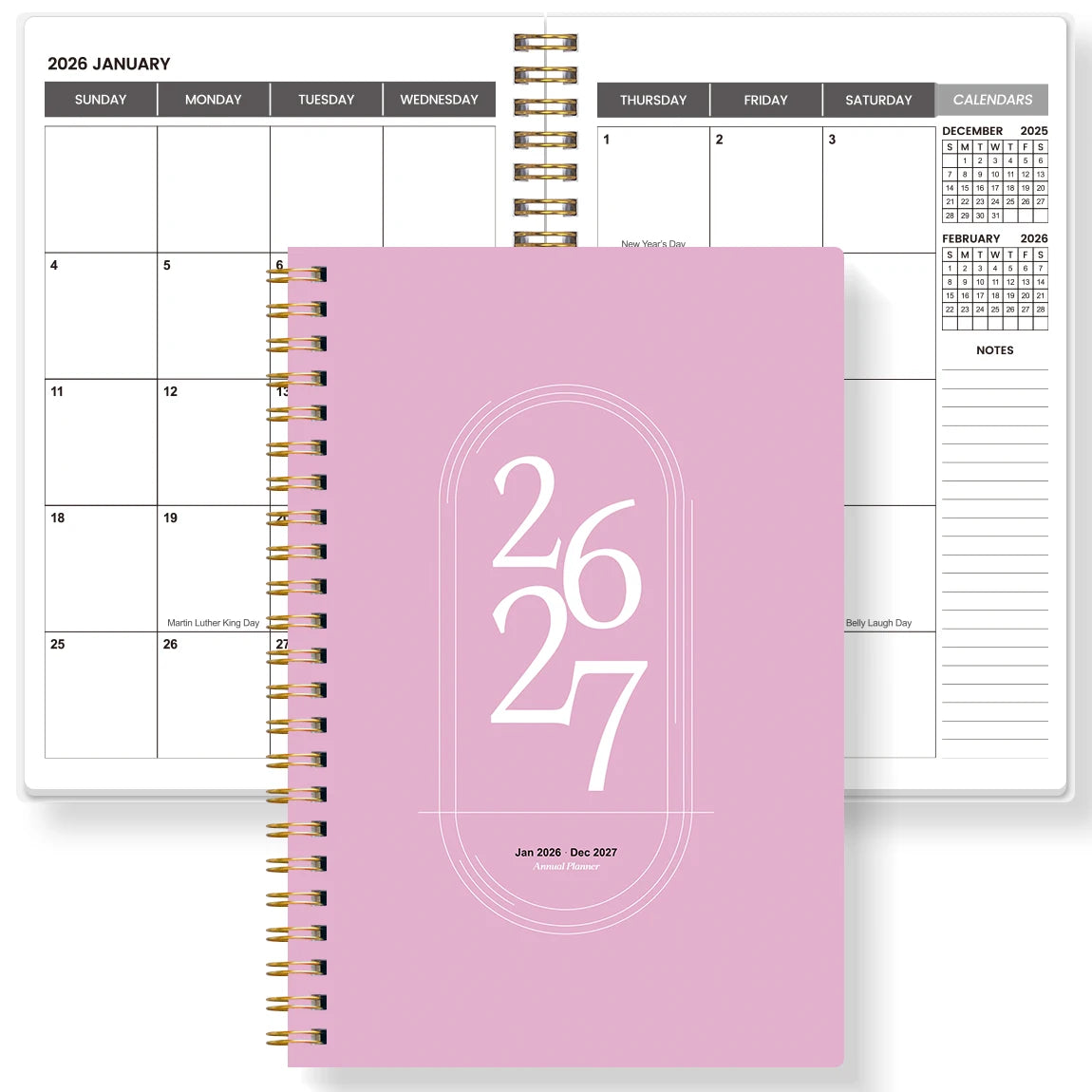 TREES Notebook Promotion 2026-2027 A5 Weekly & Monthly Planner ,Gold coil binding, purple minimalist notebook