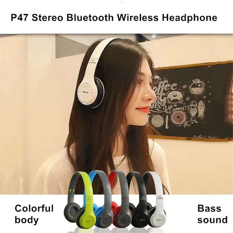 P47 Bluetooth 50 Wireless Headphone Foldable HIFI Stereo Bass Earphone Kid Helmet Gift With Mic USB Adaptor For iPhone Game