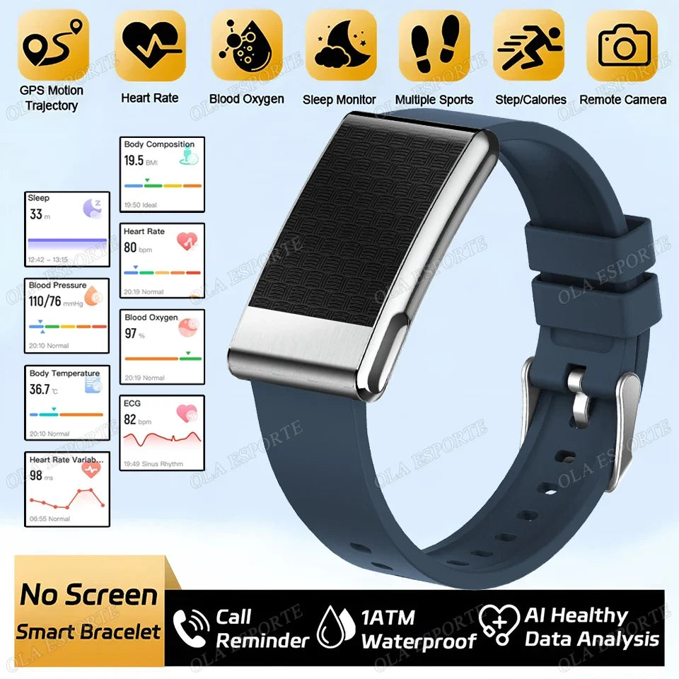 2026 NO Screen Smart Bracelet ECG+PPG SOS Heart Rate Blood Pressure Stress Temperature Sports Waterproof Screenless Smartwatch