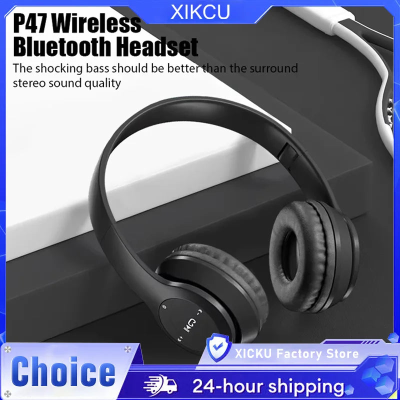 P47 Wireless Bluetooth Headphone With Microphone Foldable Headsets Bass HiFi Sound Music Stereo Earphone For Smartphones TV Game
