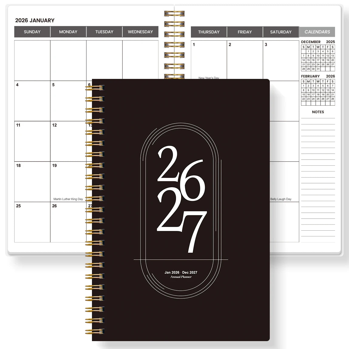 TREES Notebook Promotion 2026-2027 A5 Weekly & Monthly Planner ,Gold coil binding, purple minimalist notebook