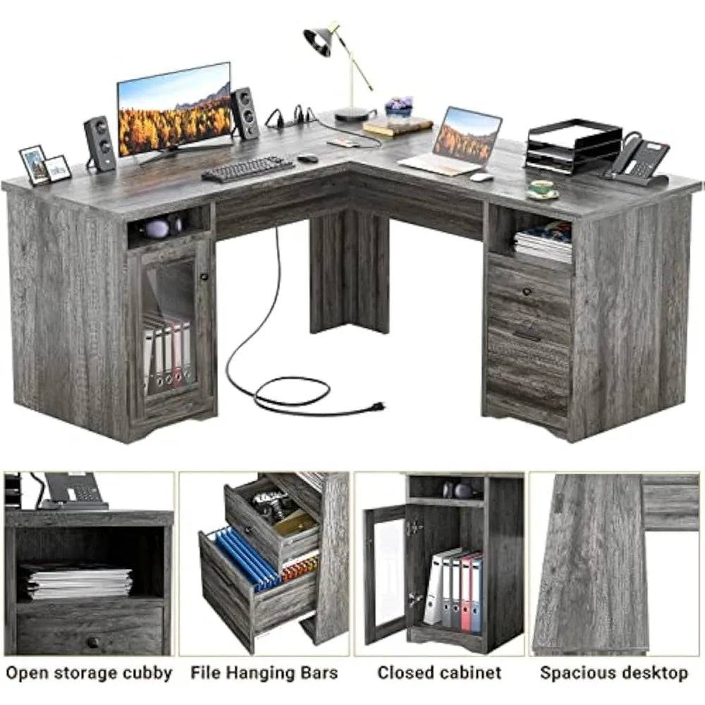 L Shaped Desk with Drawers