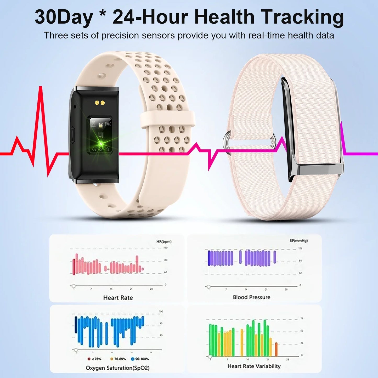 Smart Bands Heart Rate Fitness Trackers Blood Pressure Sleep Monitor 170+ Sports Waterproof Smart Wristband Free Subscription