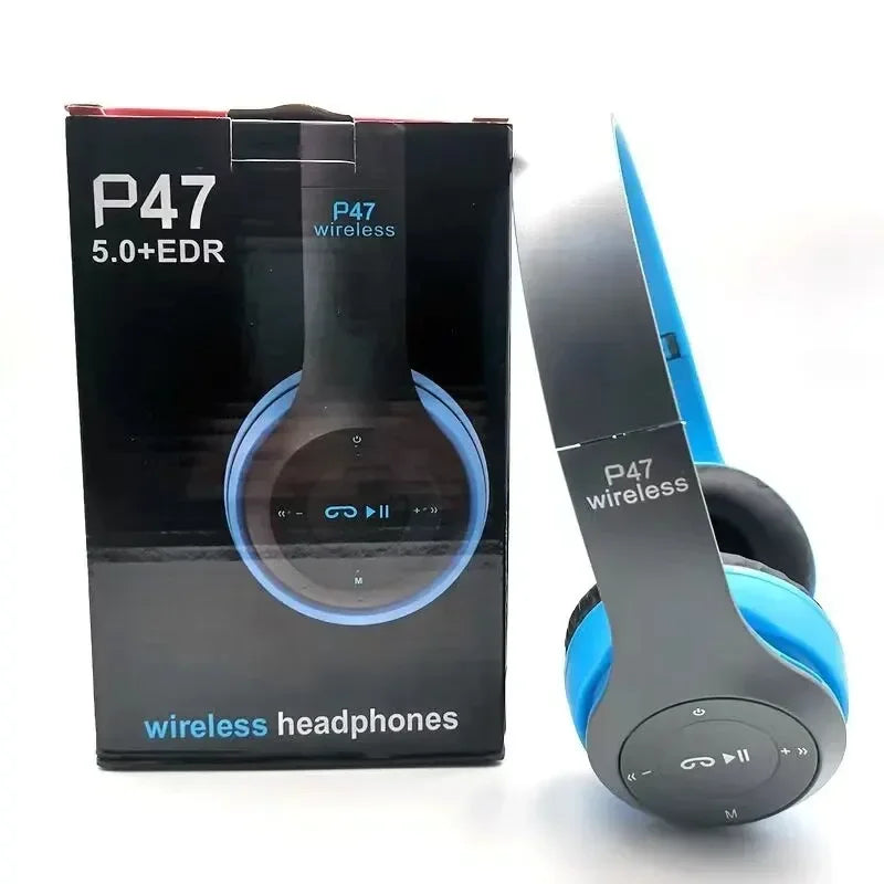 P47 Bluetooth 50 Wireless Headphone Foldable HIFI Stereo Bass Earphone Kid Helmet Gift With Mic USB Adaptor For iPhone Game