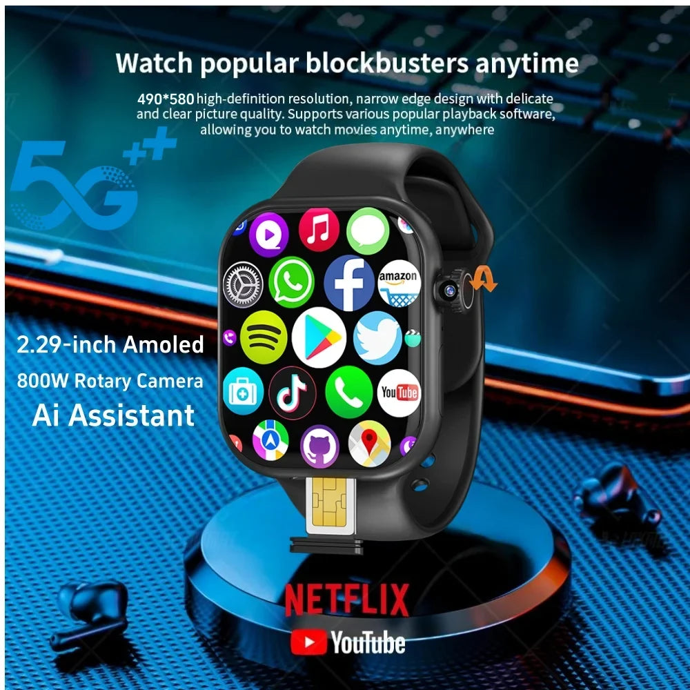 VP39 5G Smartwatch S11 Plus 5G LTE Android 12.0 Smart Watch With 190° Rotating Camera GPS WIFI Compass Play Store Sim Card Slot
