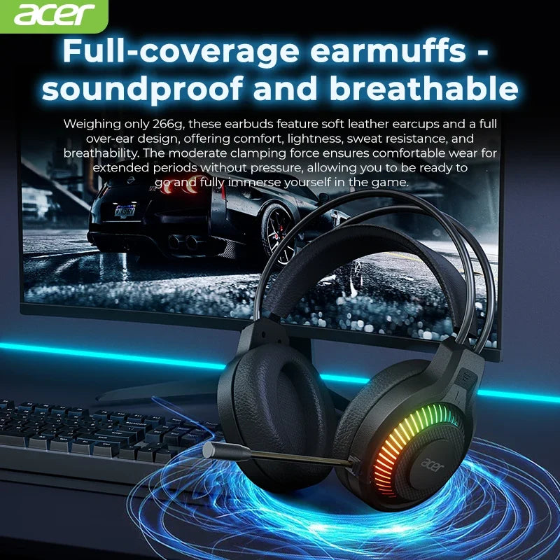 RGB Cool Lighting Wired Earphones Low latency Headphones with Mic Breathable Comfortable Earbuds Surround Sound Effects for Game