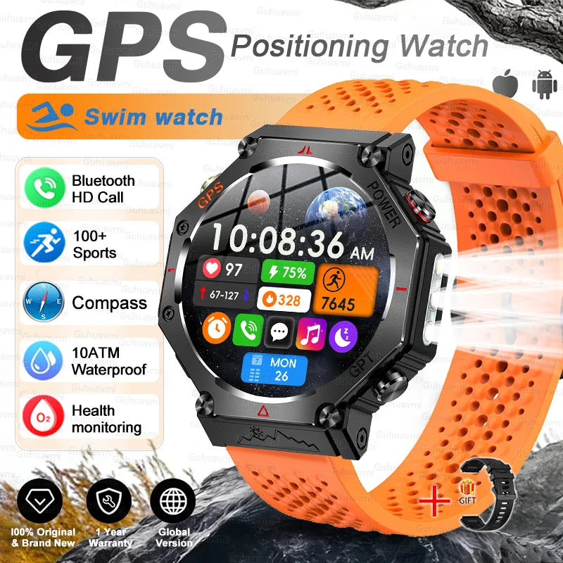 T-Rex 3 Ultra Military Grade GPS Smart Watch 10ATM Waterproof Compass Altimeter Barometric AMOLED Men HD Call Sports Smartwatch