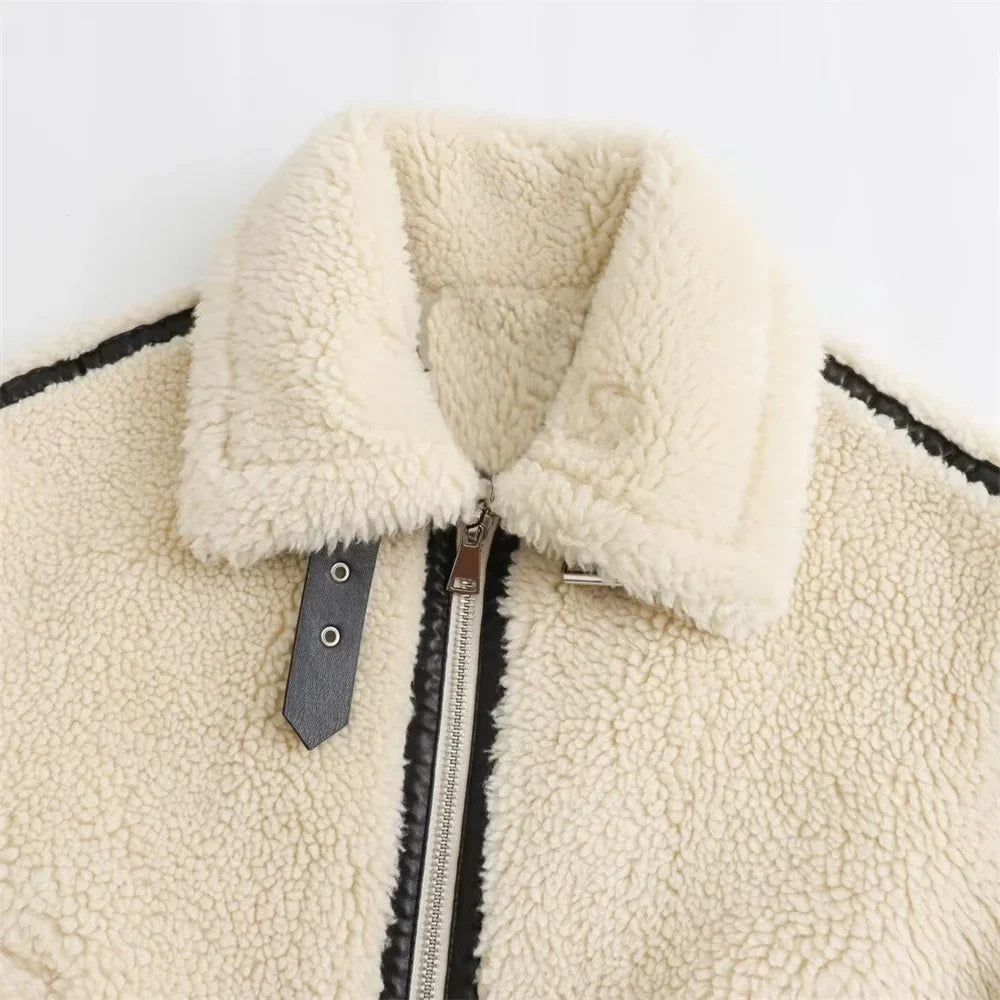 Stylish Faux Fur Motorcycle Jacket
