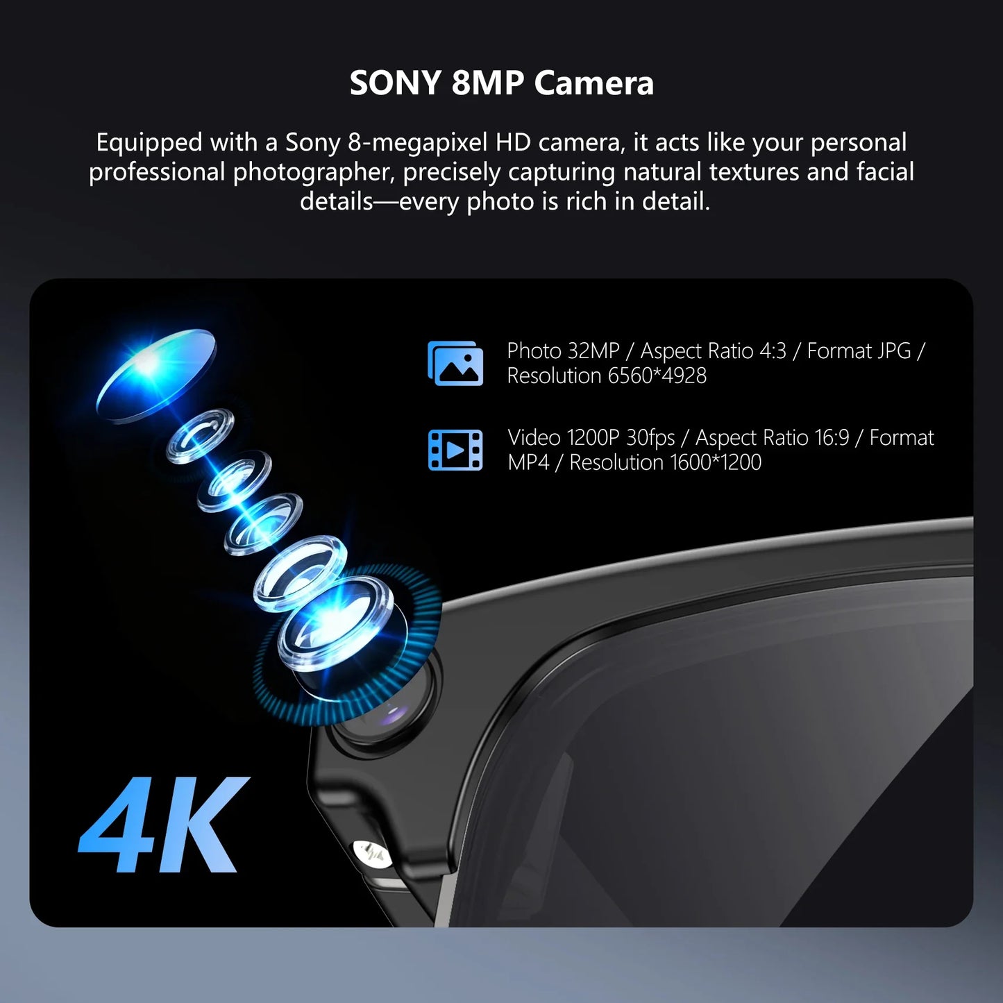 【World premiere】Blackview BV200 Shooting Smart glasses 8MP 4K HD camera Bluetooth Call Voice Assistant AI Translation Glasses