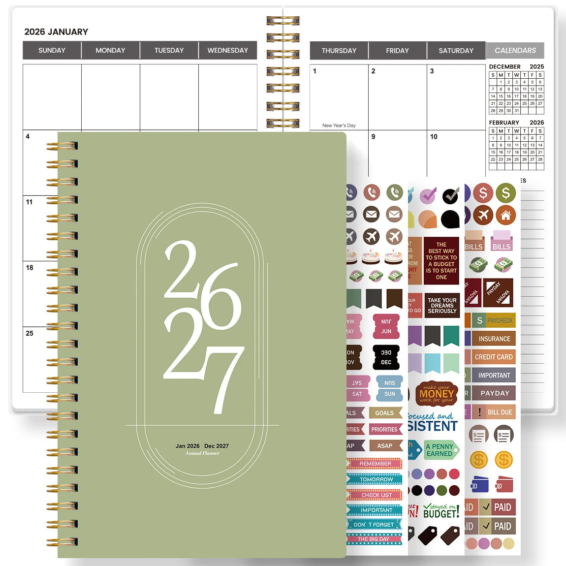 TREES Notebook Promotion 2026-2027 A5 Weekly & Monthly Planner ,Gold coil binding, purple minimalist notebook