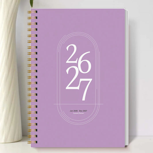 TREES Notebook Promotion 2026-2027 A5 Weekly & Monthly Planner ,Gold coil binding, purple minimalist notebook