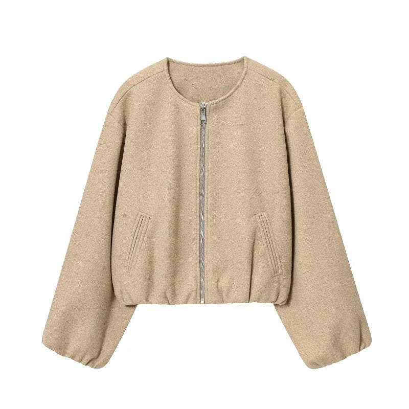 MUJER Red Cropped Bomber Jacket