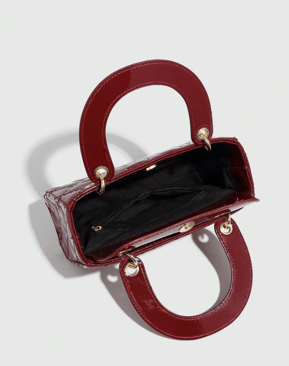 Burgundy Quilted Patent Leather Handbag
