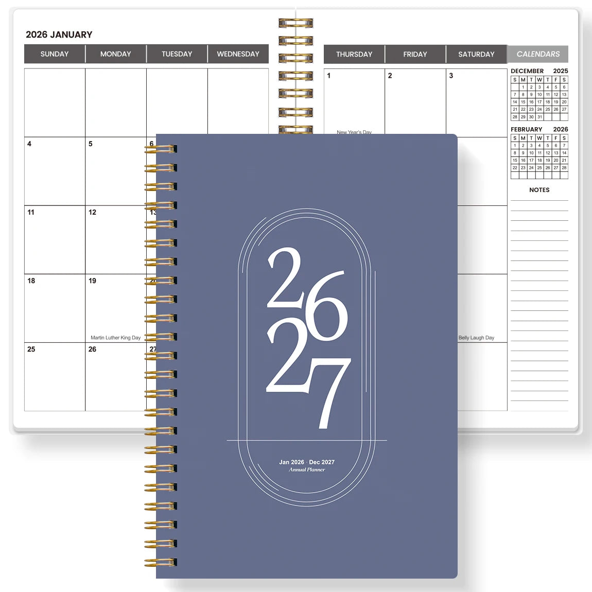 TREES Notebook Promotion 2026-2027 A5 Weekly & Monthly Planner ,Gold coil binding, purple minimalist notebook