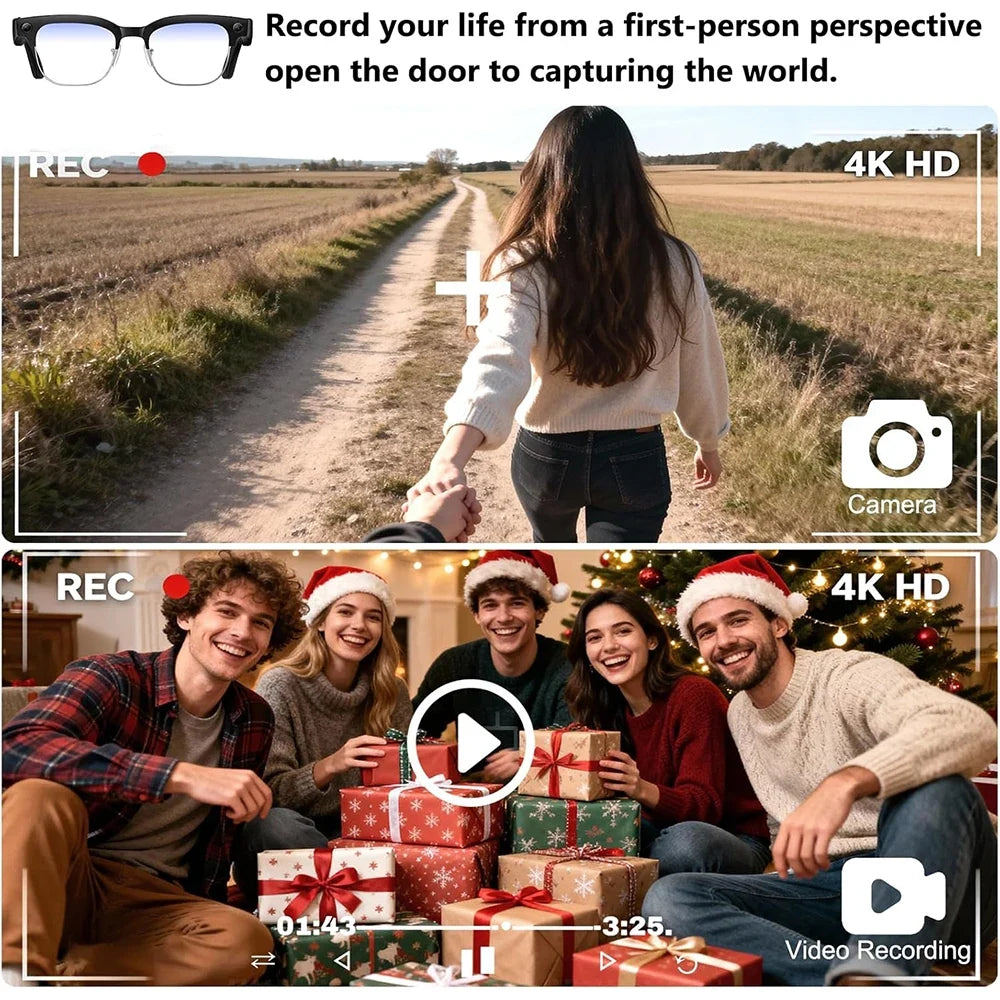 4K Smart AI Glasses 8MP Camera Recording Videos Photo Recognition Answer Translation BT Call Photochromic Sunglasses Waterproof