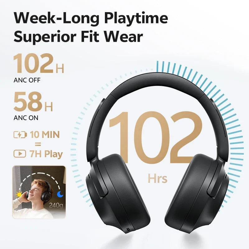 QCY H3S Over Ear Headphone Hi-Res LDAC Spatial Sound Headset H3S -56dB Adaptive ANC Wireless Earphone Bluetooth 6.0 102Hrs