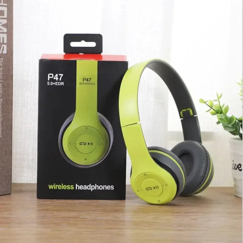 P47 Bluetooth 50 Wireless Headphone Foldable HIFI Stereo Bass Earphone Kid Helmet Gift With Mic USB Adaptor For iPhone Game
